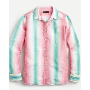 J. Crew Pink Green Rainbow Striped Classic Fit Long Sleeve Button Up Shirt‎ Sz 8